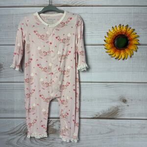 Magnetic Me Pink Bird Floral Ruffle Footie Pajama Sleepwear Baby 3-6M 12-16lbs
